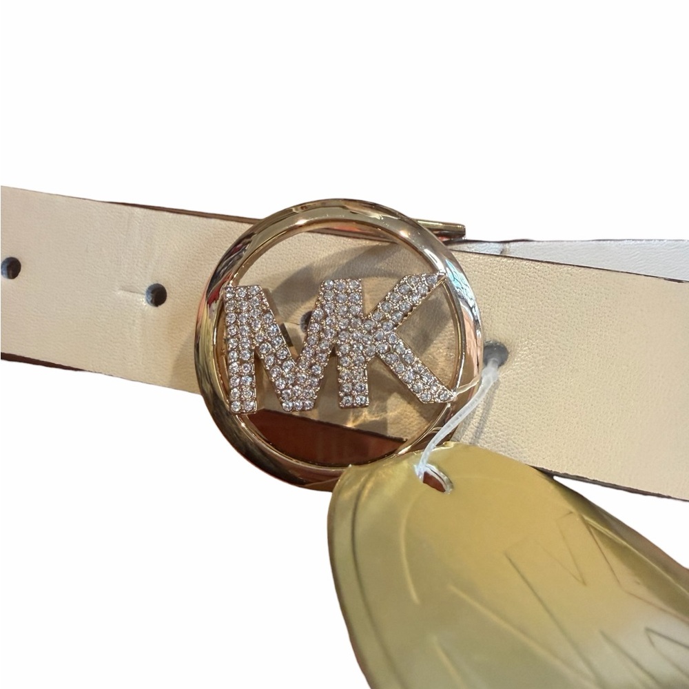 Michael Kors Cream Belt with Gold Logo Buckle - Picture 3 of 6